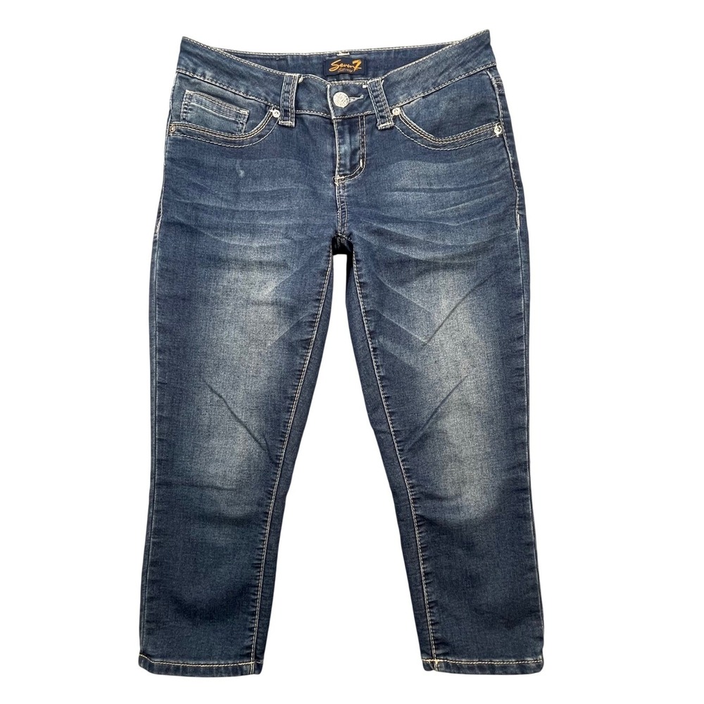 Seven7 Blue Dark Wash Whiskered Capri Jeans Women 4